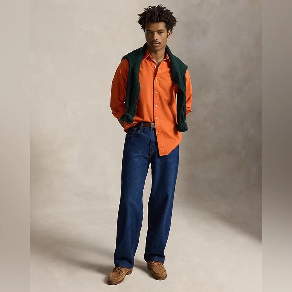 Ralph Lauren Classic Fit Garment-Dyed Oxford Shirt in College Orange XXL.
